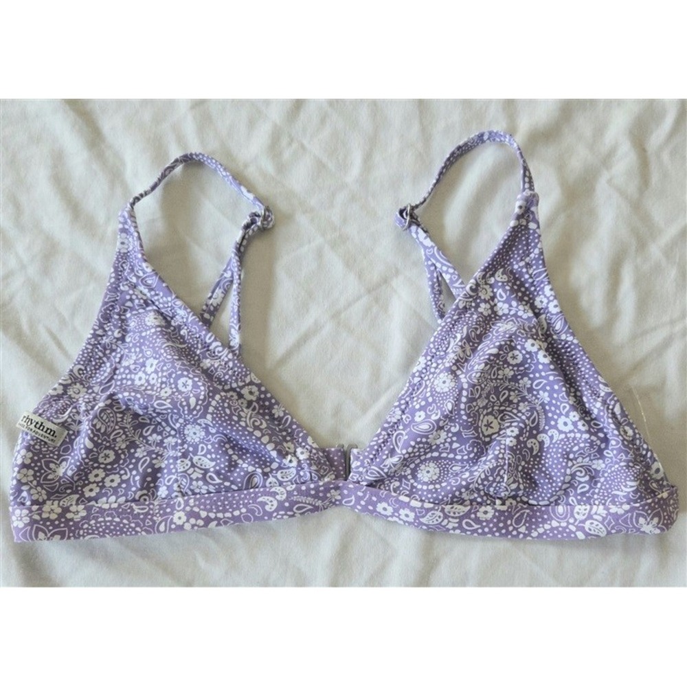 NWOTD Rhythm Large Triangle Purple White Floral Halter Bikini Top 132762